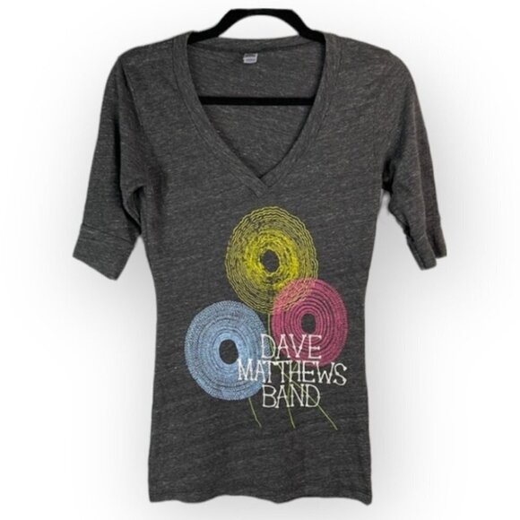 .Dave Matthews Band Graphic Band Tee Charcoal Grey Short Sleeve V-neck Fitted L - Picture 1 of 11